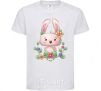 Kids T-shirt Cute bunny with flowers White фото