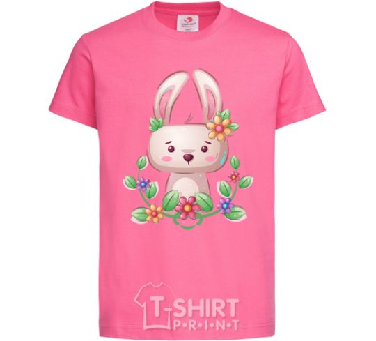 Kids T-shirt Cute bunny with flowers heliconia фото