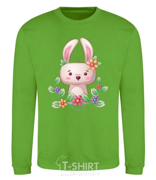 Свитшот Милый кролик с цветами Лаймовый фото