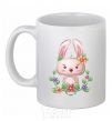 Чашка керамическая Милый кролик с цветами Белый фото