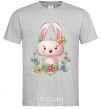 Men's T-Shirt Cute bunny with flowers grey фото