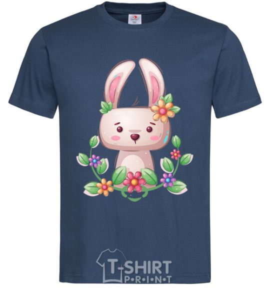 Men's T-Shirt Cute bunny with flowers navy-blue фото