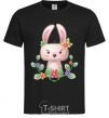 Men's T-Shirt Cute bunny with flowers black фото