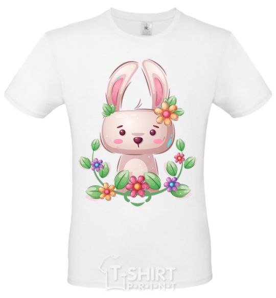 Men's T-Shirt Cute bunny with flowers White фото