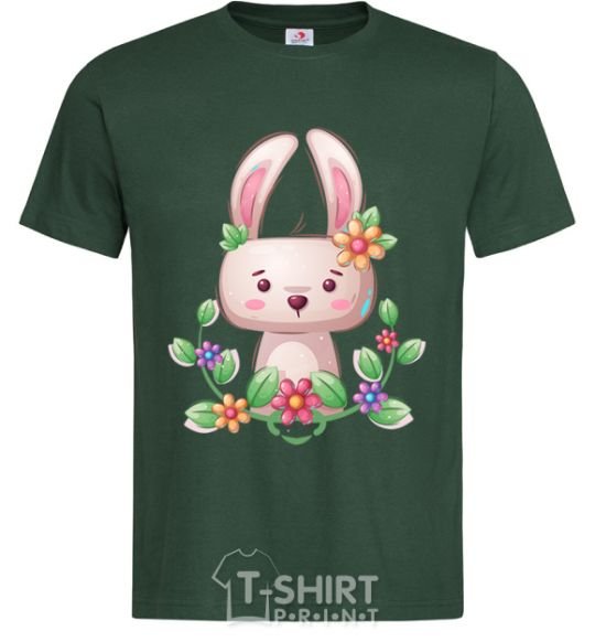 Men's T-Shirt Cute bunny with flowers bottle-green фото