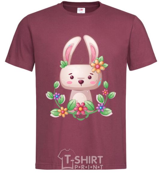 Men's T-Shirt Cute bunny with flowers burgundy фото