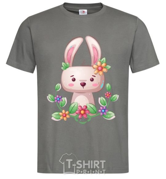 Men's T-Shirt Cute bunny with flowers dark-grey фото