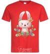 Men's T-Shirt Cute bunny with flowers red фото