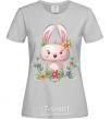 Women's T-shirt Cute bunny with flowers grey фото