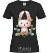 Women's T-shirt Cute bunny with flowers black фото