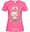 Женская футболка Милый кролик с цветами Ярко-розовый фото