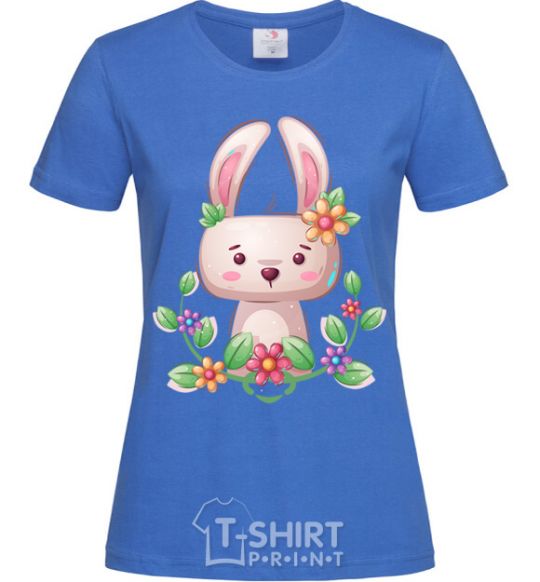 Women's T-shirt Cute bunny with flowers royal-blue фото