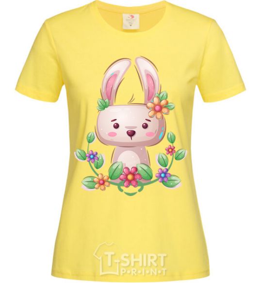 Women's T-shirt Cute bunny with flowers cornsilk фото