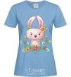 Women's T-shirt Cute bunny with flowers sky-blue фото