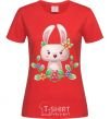Women's T-shirt Cute bunny with flowers red фото