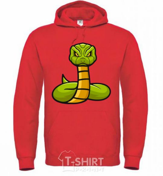 Мужская толстовка (худи) Зеленая гремучая змея Ярко-красный фото