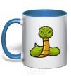 Mug with a colored handle Green rattlesnake royal-blue фото