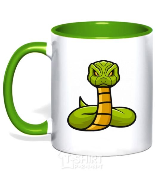 Mug with a colored handle Green rattlesnake kelly-green фото