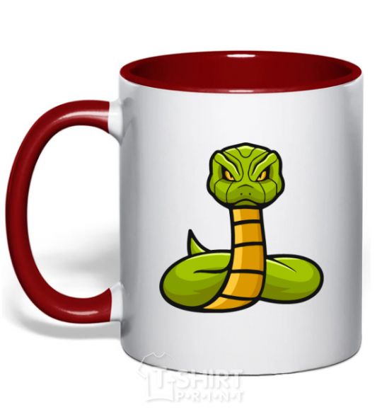 Mug with a colored handle Green rattlesnake red фото