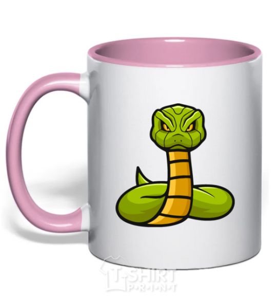 Mug with a colored handle Green rattlesnake light-pink фото