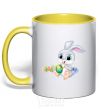 Mug with a colored handle The Easter Bunny yellow фото