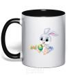 Mug with a colored handle The Easter Bunny black фото