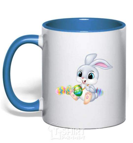 Mug with a colored handle The Easter Bunny royal-blue фото