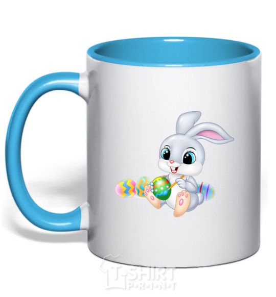 Mug with a colored handle The Easter Bunny sky-blue фото