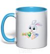 Mug with a colored handle The Easter Bunny sky-blue фото