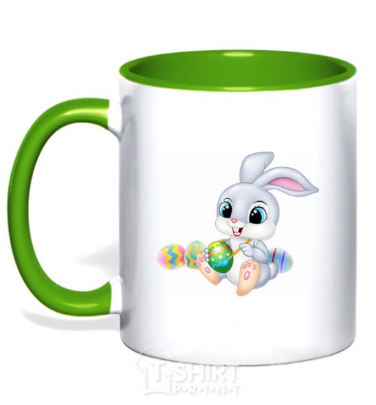 Mug with a colored handle The Easter Bunny kelly-green фото