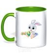 Mug with a colored handle The Easter Bunny kelly-green фото