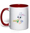 Mug with a colored handle The Easter Bunny red фото
