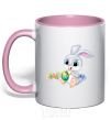 Mug with a colored handle The Easter Bunny light-pink фото