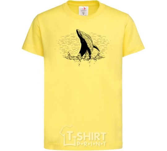 Kids T-shirt A whale in the waves cornsilk фото