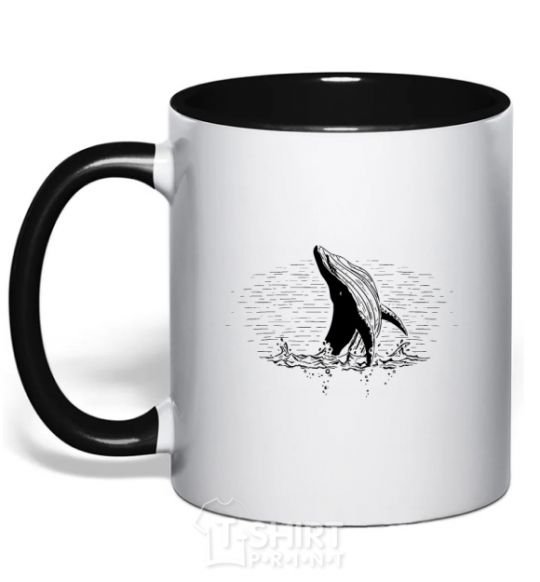 Mug with a colored handle A whale in the waves black фото