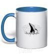 Mug with a colored handle A whale in the waves royal-blue фото