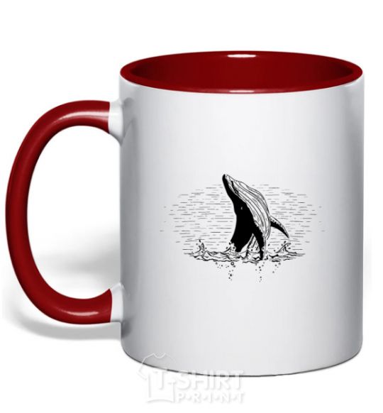 Mug with a colored handle A whale in the waves red фото