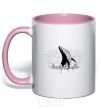 Mug with a colored handle A whale in the waves light-pink фото