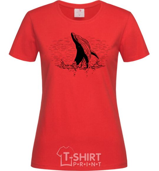 Women's T-shirt A whale in the waves red фото