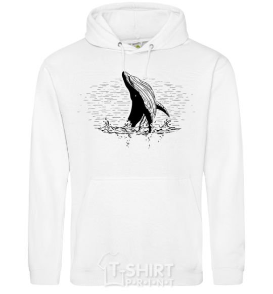 Men`s hoodie A whale in the waves White фото