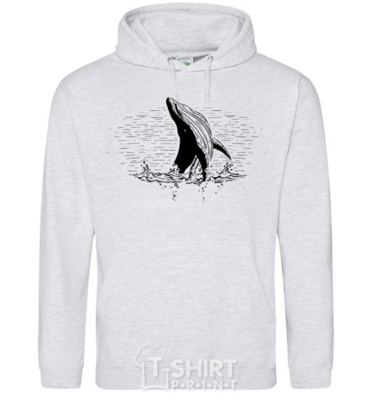 Men`s hoodie A whale in the waves sport-grey фото