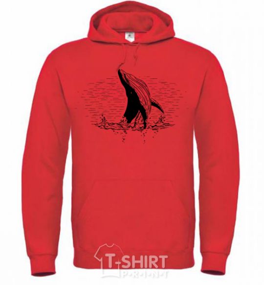 Men`s hoodie A whale in the waves bright-red фото