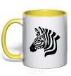 Mug with a colored handle Zebra head yellow фото