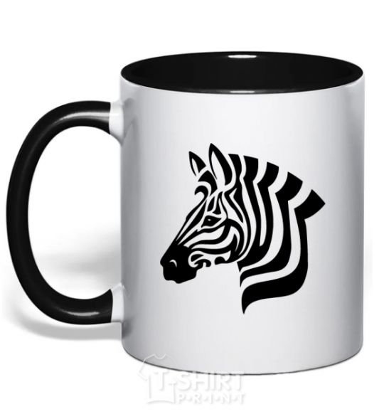 Mug with a colored handle Zebra head black фото