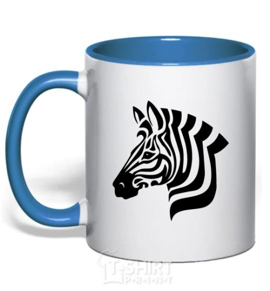 Mug with a colored handle Zebra head royal-blue фото