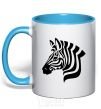 Mug with a colored handle Zebra head sky-blue фото