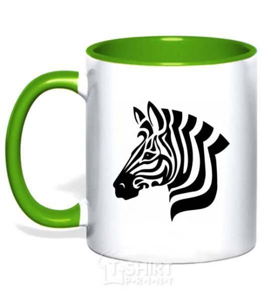 Mug with a colored handle Zebra head kelly-green фото