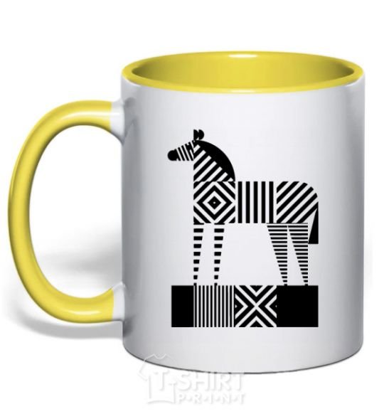 Mug with a colored handle Geometric zebra yellow фото