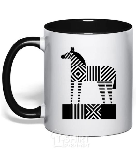 Mug with a colored handle Geometric zebra black фото