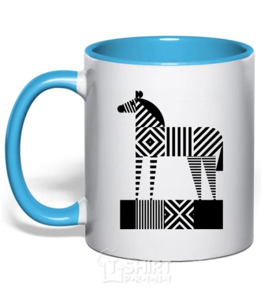 Mug with a colored handle Geometric zebra sky-blue фото